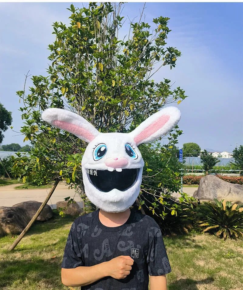 White decorative rabbit head helmet cover for electric scooter and motorcycle helmets