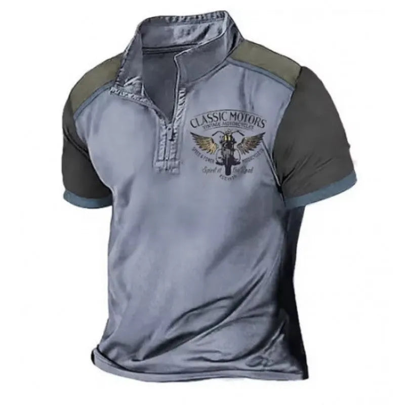 Loose fit golf polo shirt in bird eye polyester with digital printing in solid colour