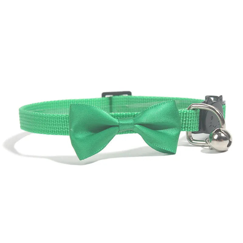 Adjustable cat bow collar with bell in striped nylon, multiple colour options shown