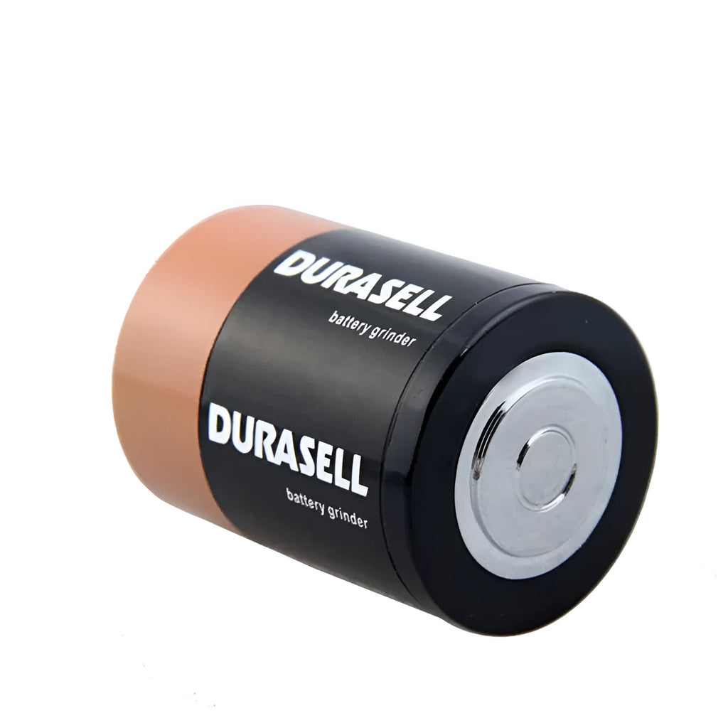Black zinc alloy battery-shaped grinder, 55mm, with keychain and bottle opener