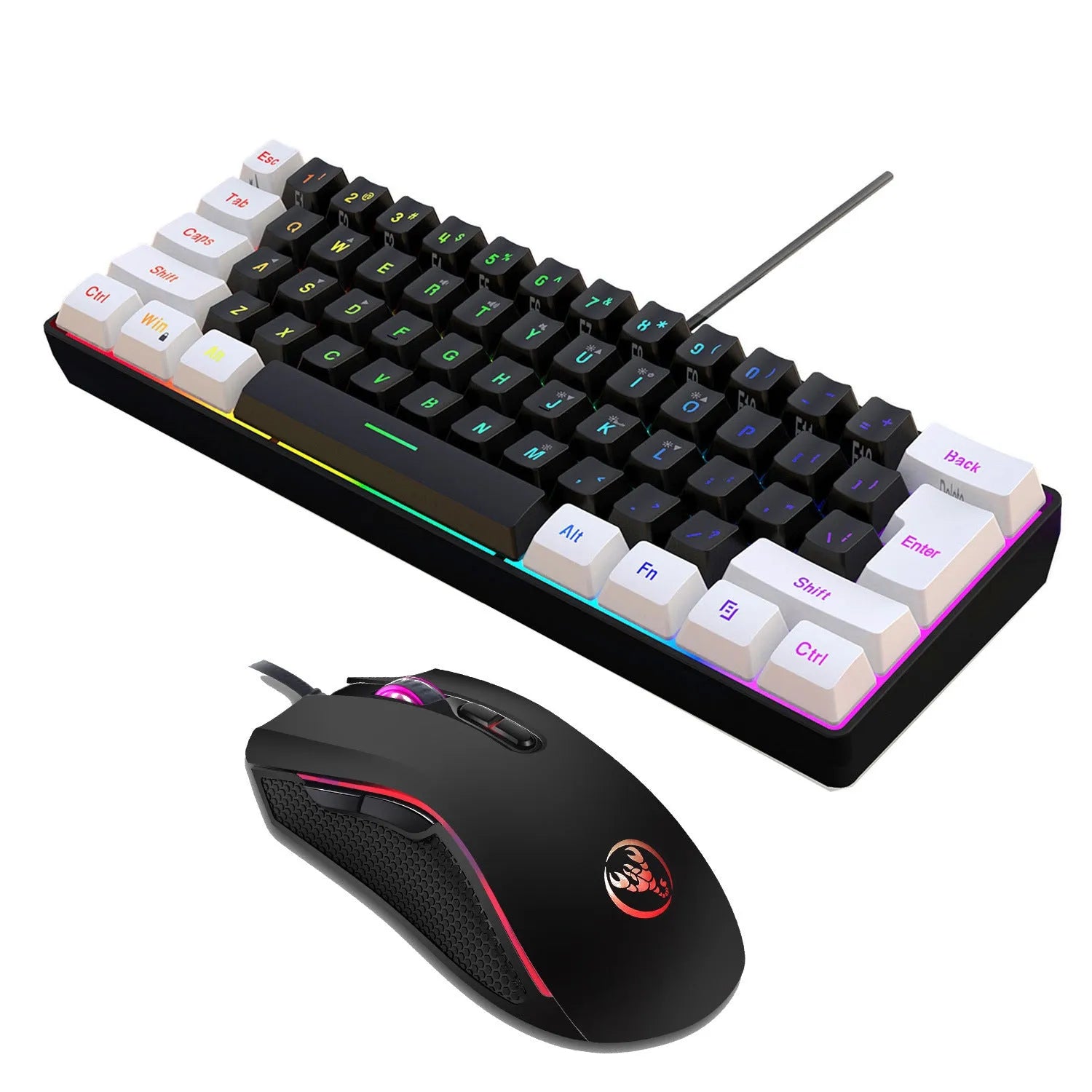 V700WB A869 white and black backlit gaming keyboard and mouse combo with data cable