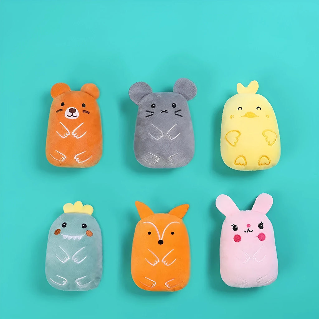 Plush cat thumb toy in six colours for chewing and clawing with catnip