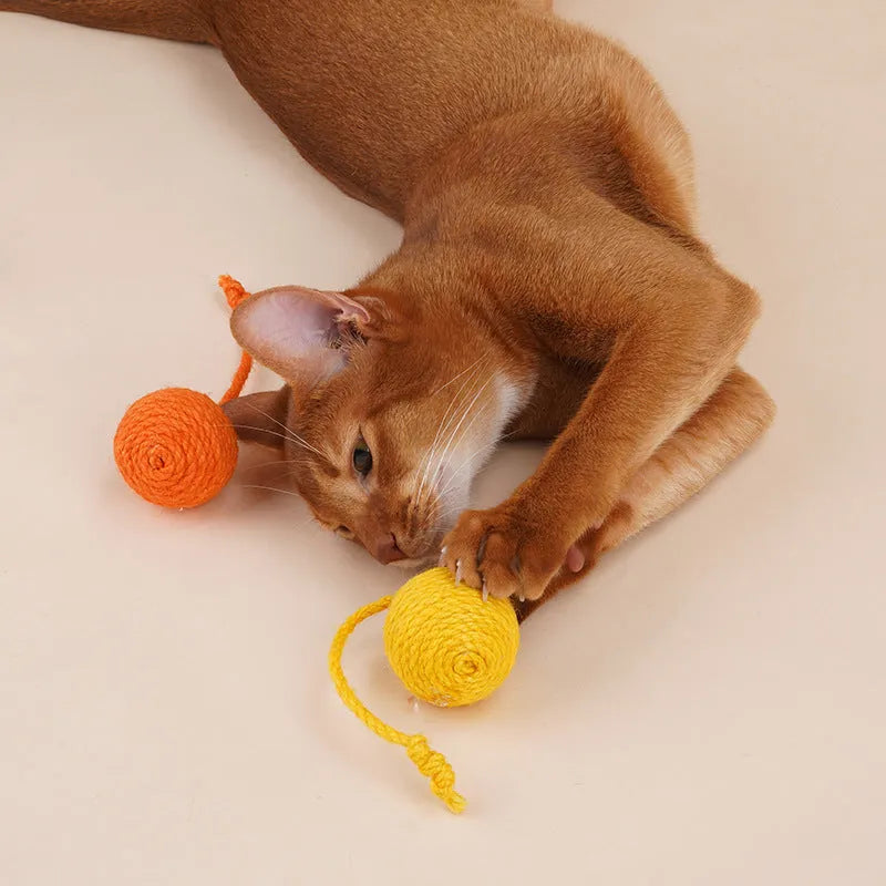 Cat teaser stick toy set with four bite-resistant elements including catnip balls in blue, green, red, yellow colours.