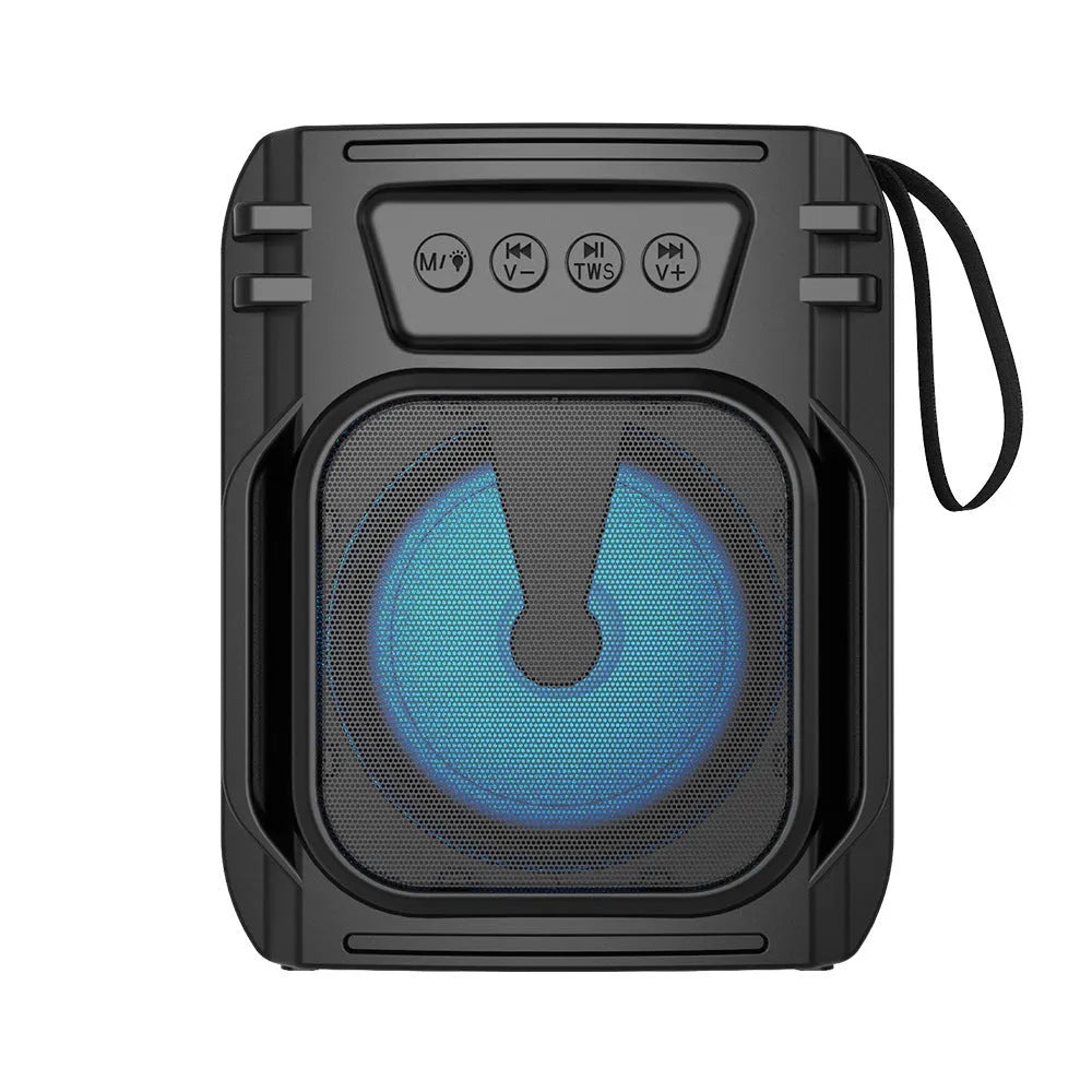 Portable Bluetooth speaker in colour 3107 with USB charging cable, showing compact 110x87x137mm dimensions