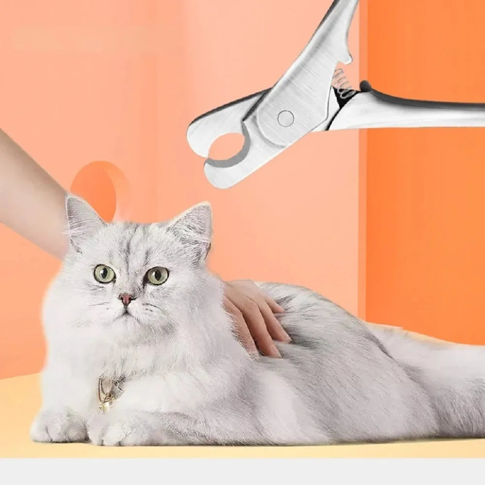 Silver professional pet nail clipper with stainless steel blades for trimming dog and cat nails.