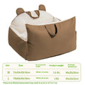 Removable washable dog car kennel in beige, shown in Medium and Large sizes for vehicle travel safety.