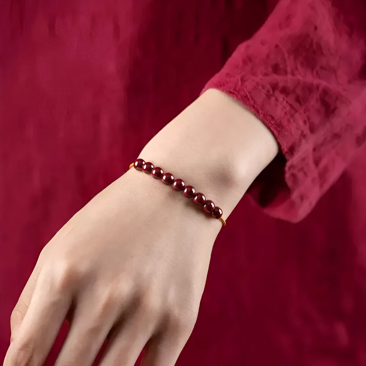 Hand-woven cinnabar and Hetian jade geometric bracelet with adjustable one-piece design