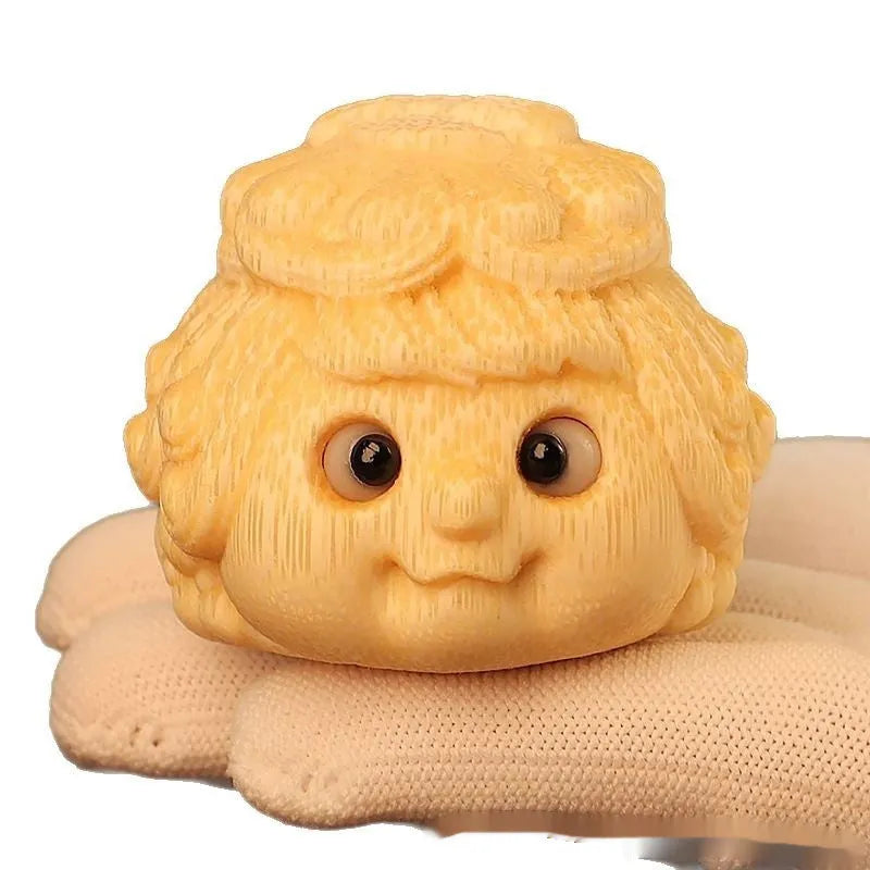 Solid bamboo carving of Golden Toad Princess figurine, cute style ornament for Children's Day