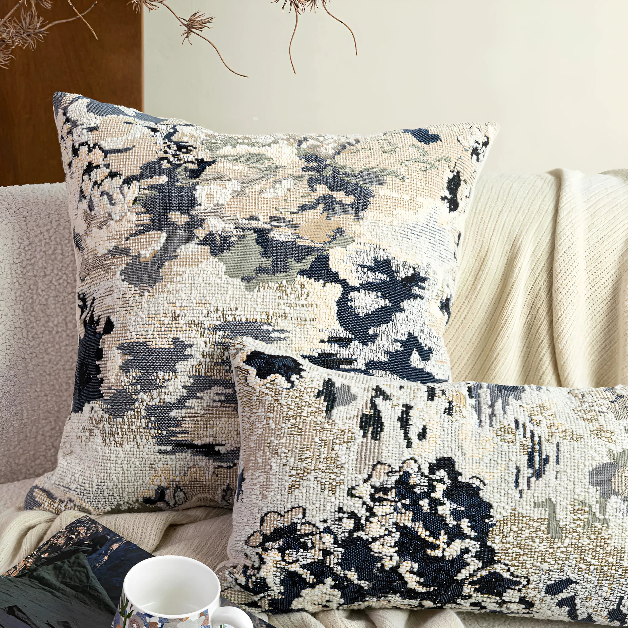 Blue antique French floral patterned cushion cover with Chinese style elements