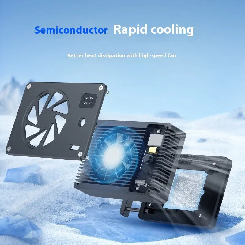 Black aluminium alloy cooling radiator with integrated fan for computer hardware thermal management