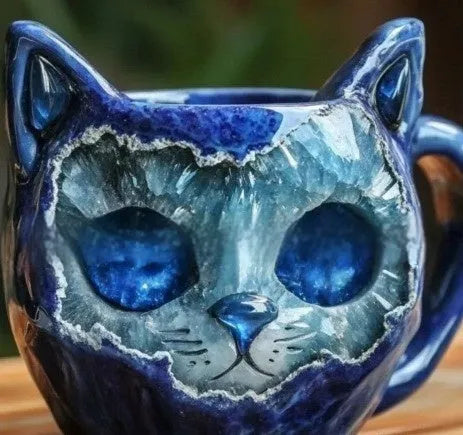 Geode crystal pattern cat-shaped mug in synthetic resin with purple colour option