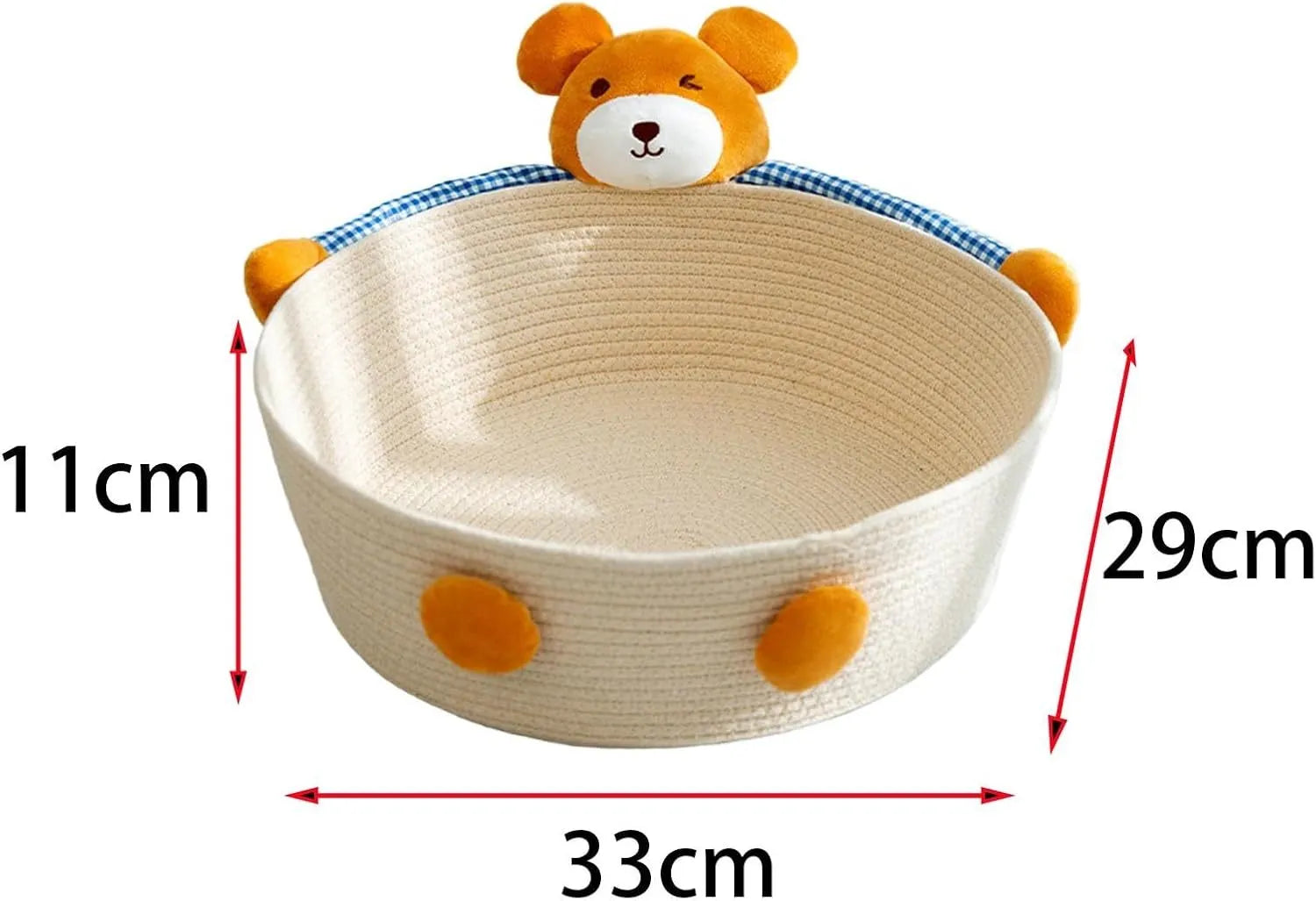 Woven cotton rope cat bed with integrated scratching board in bear design