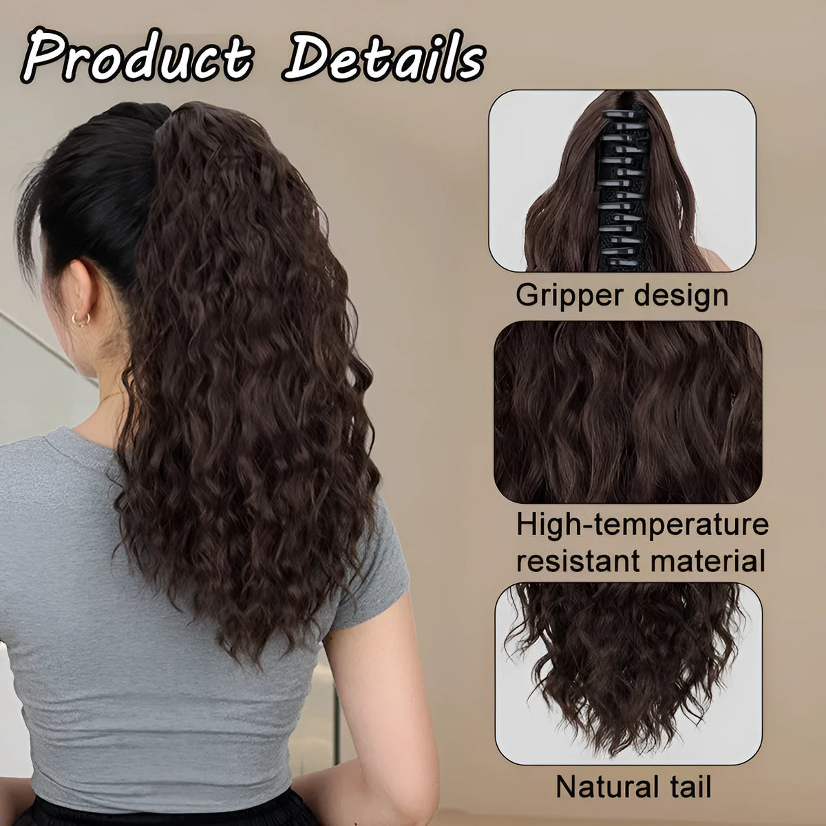 Corn curler wig with water ripple grip ponytail in high-temperature fibre on a stand.
