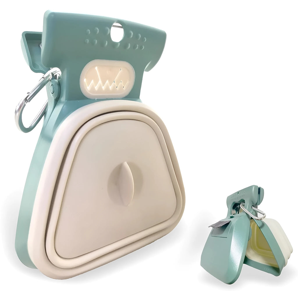 Portable handheld pooper scooper for dog waste cleanup with integrated bag dispenser and clip