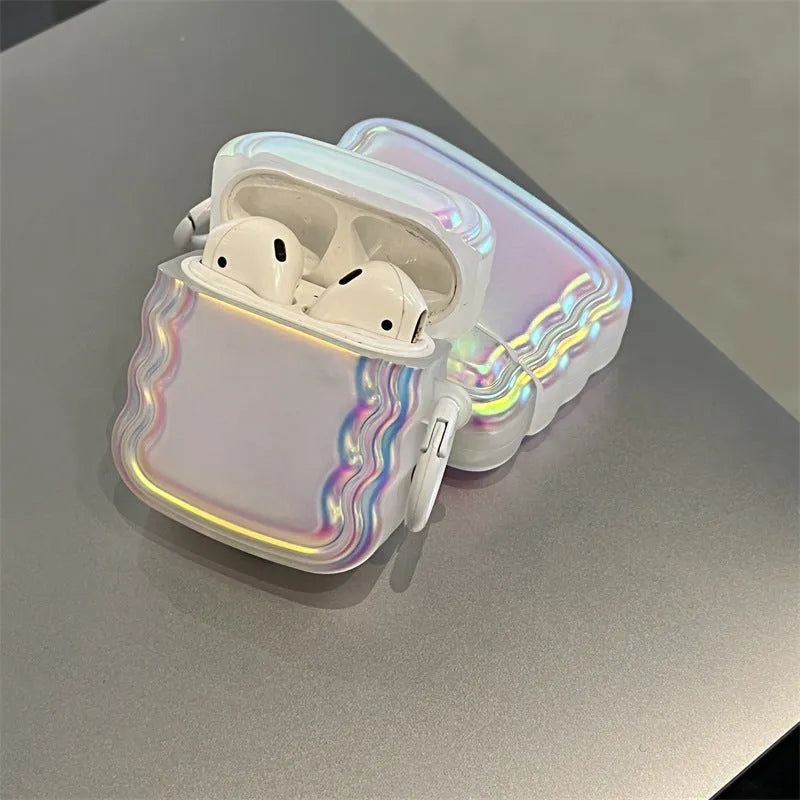 Silicone AirPods case with holographic laser ring design for multiple Apple AirPods models