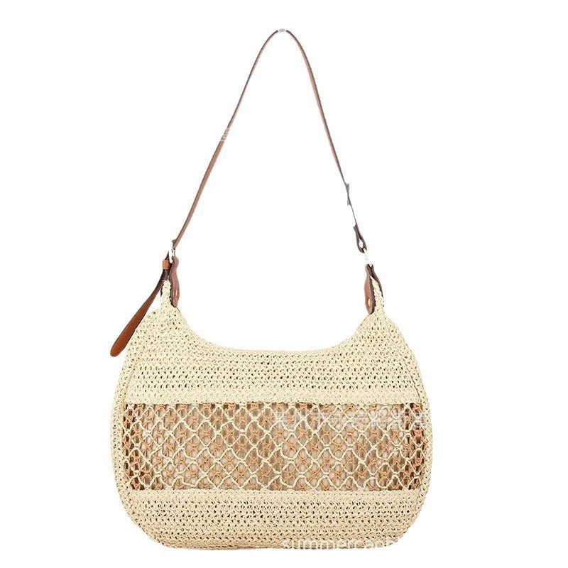 Women's straw cross body bag with sandwich pockets in khaki colour