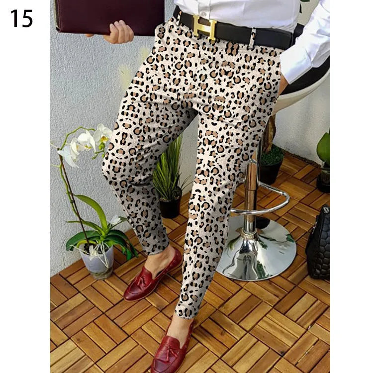 Men's slim-fit plaid casual trousers with 3D printed design in RKKZ49 colour