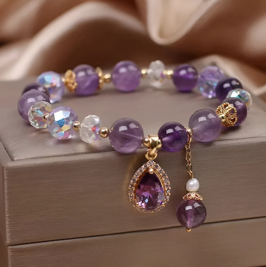 Purple amethyst crystal bracelet for women with micro inlay stone processing