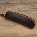 Handmade cowhide leather pencil case with zipper closure in square design