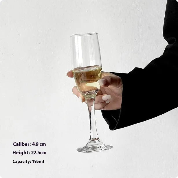 French champagne glass goblet or flute in clear glass, one of seven style variations