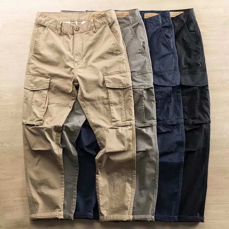 Men's multi-pocket cotton labour protection trousers in cropped length design
