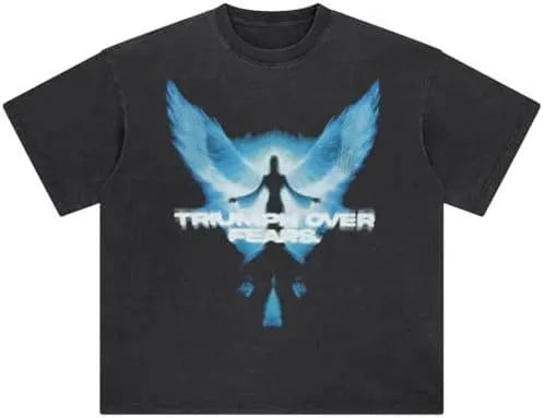 Men's loose fit cotton t-shirt with cartoon digital print in washed black, short sleeve casual top