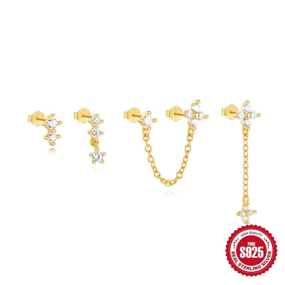 S925 sterling silver clover petal earrings with geometric design and electroplated gold finishes