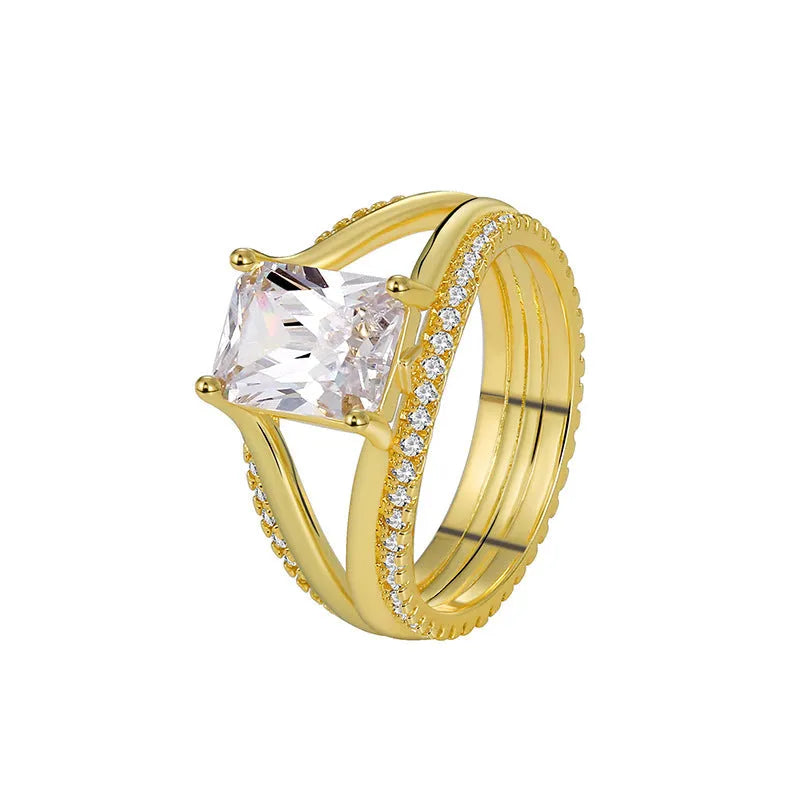 Gold square zircon copper ring geometric women's jewellery