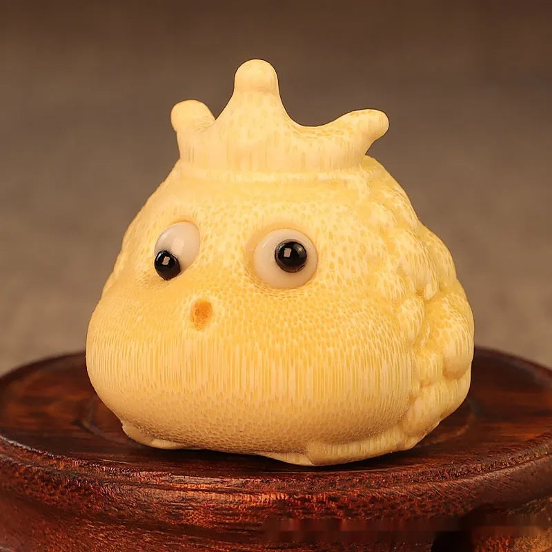 Solid bamboo carving crown princess toad ornament with handcrafted details