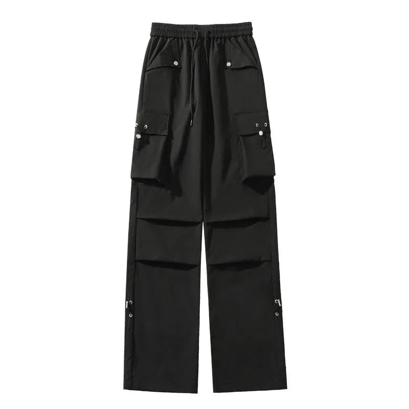 Plus size waterproof straight leg trousers in black, white or grey with drawstring waist
