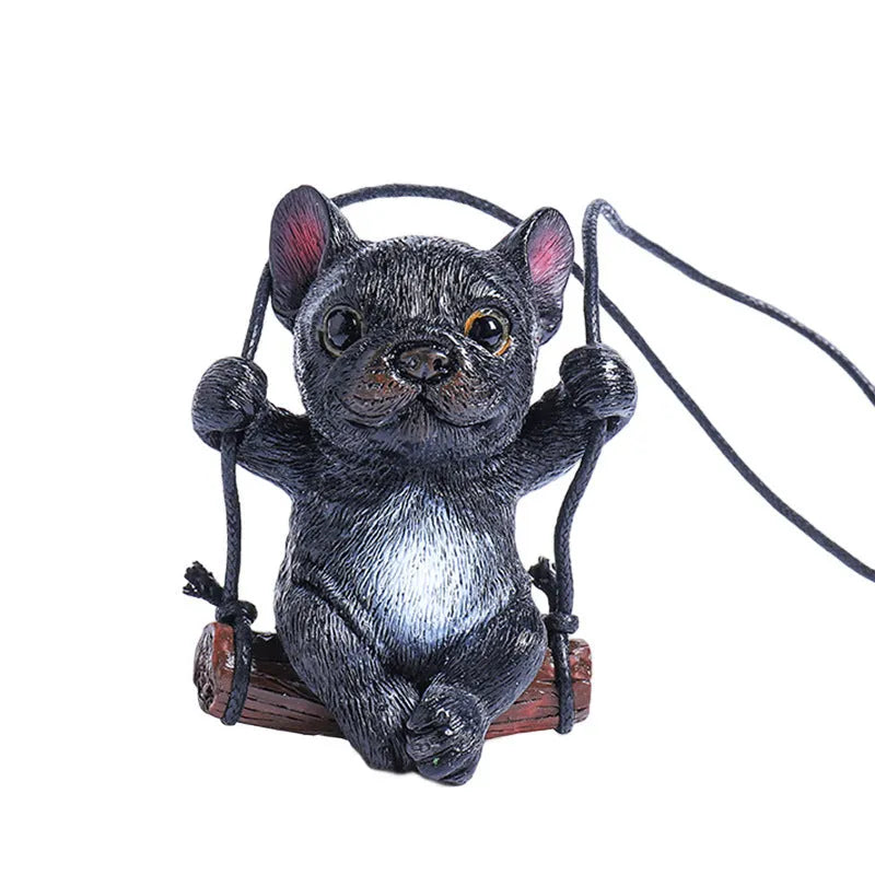 Cartoon-style resin bulldog hanging ornament for car rearview mirror in black colour