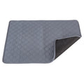 Two neutral-coloured washable dog pee pads, one tan and one grey, showing textured fabric surface.