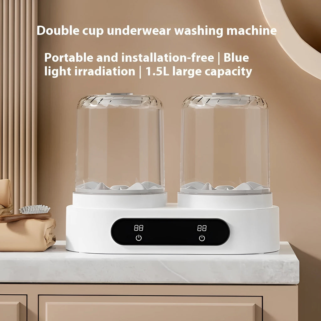White double bucket USB mini washing machine for underwear with mechanical operation