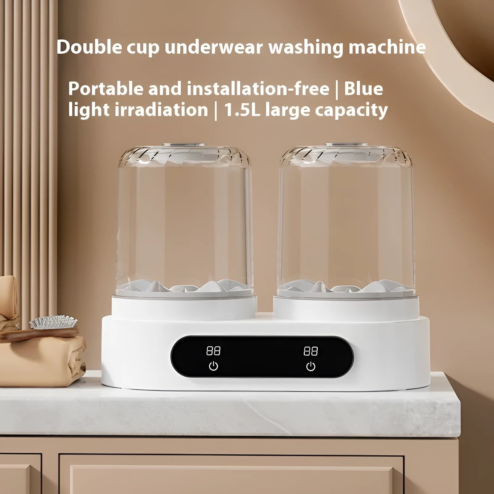White double bucket USB mini washing machine for underwear with mechanical operation