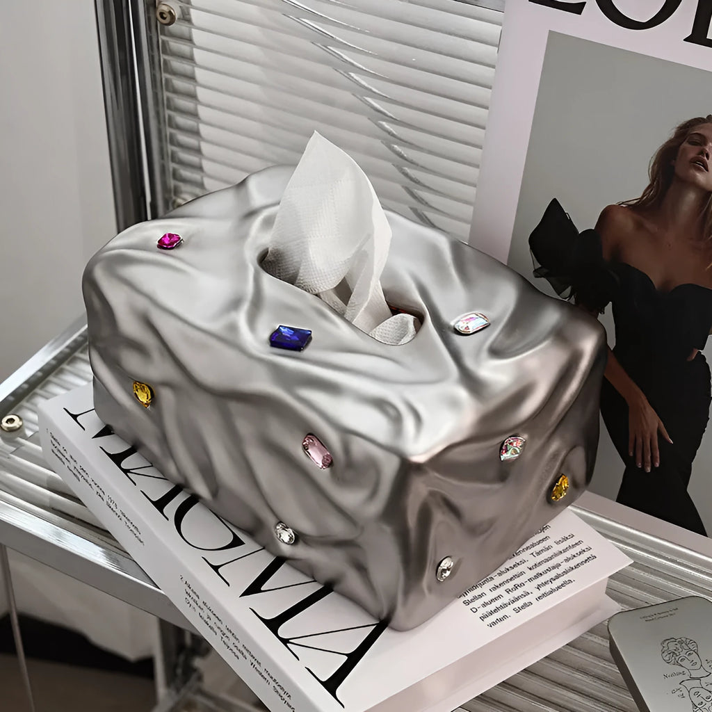 Ceramic tissue box in matte coconut milk white finish with light luxury styling