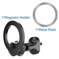 Black magnetic car phone holder mounted on vehicle air vent with O-ring design