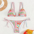 Women's lace-up split swimsuit with backless design in picture colour