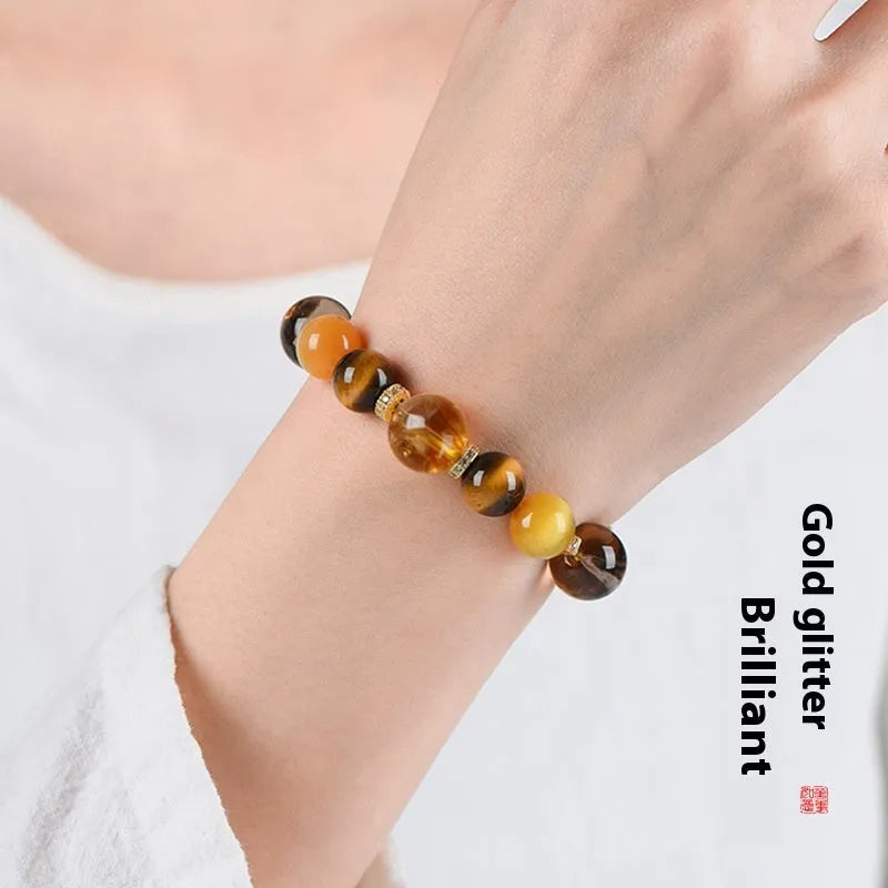 Women's natural yellow tower crystal string beads bracelet with 10mm artificial crystal beads