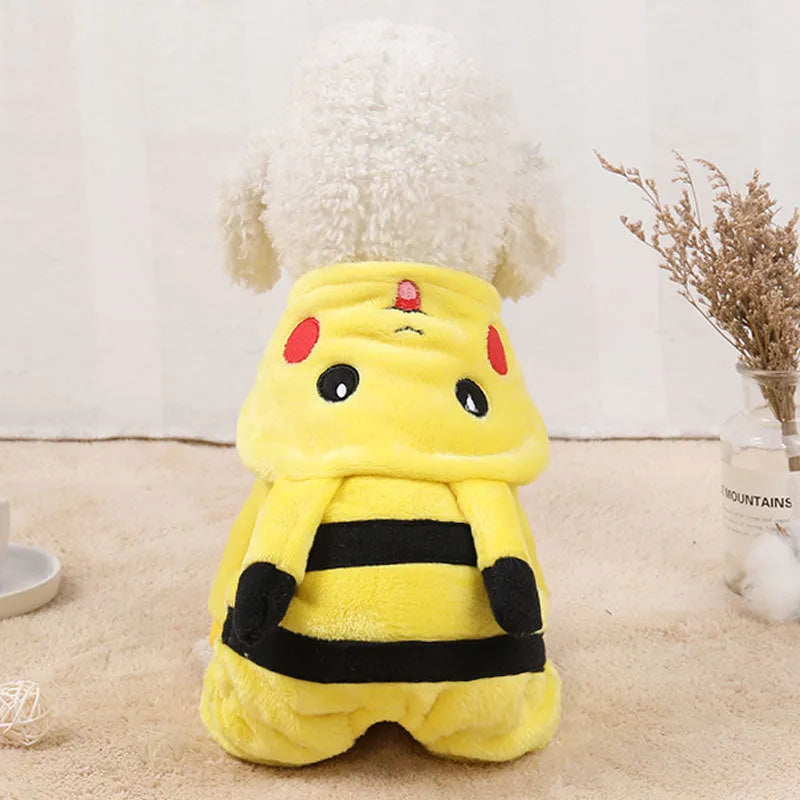 Fleece cat hoodie costume in cartoon style for small dogs and cats in autumn winter