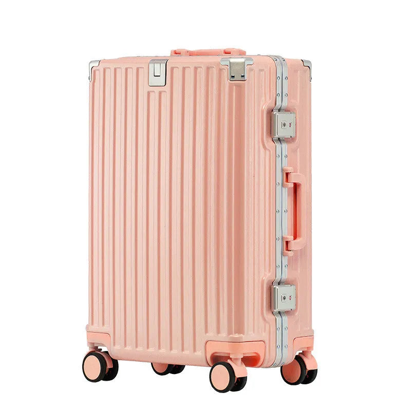 Hard shell aluminium frame luggage in avocado green colour with wheels and retractable handle