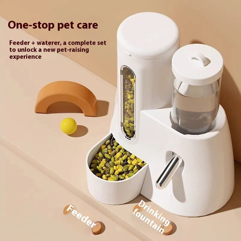White hamster automatic drinking water feeder with combined food basin for cage mounting