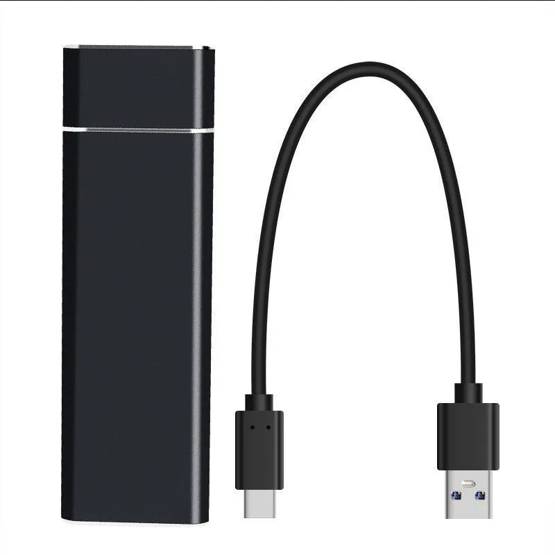 Sapphire blue portable solid state external hard disk with metal shell showing USB connection port