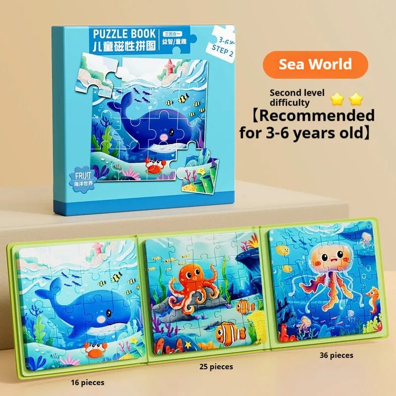 Magnetic puzzle book for children aged 0-3 and 3-6 years, paper educational toy in a white box