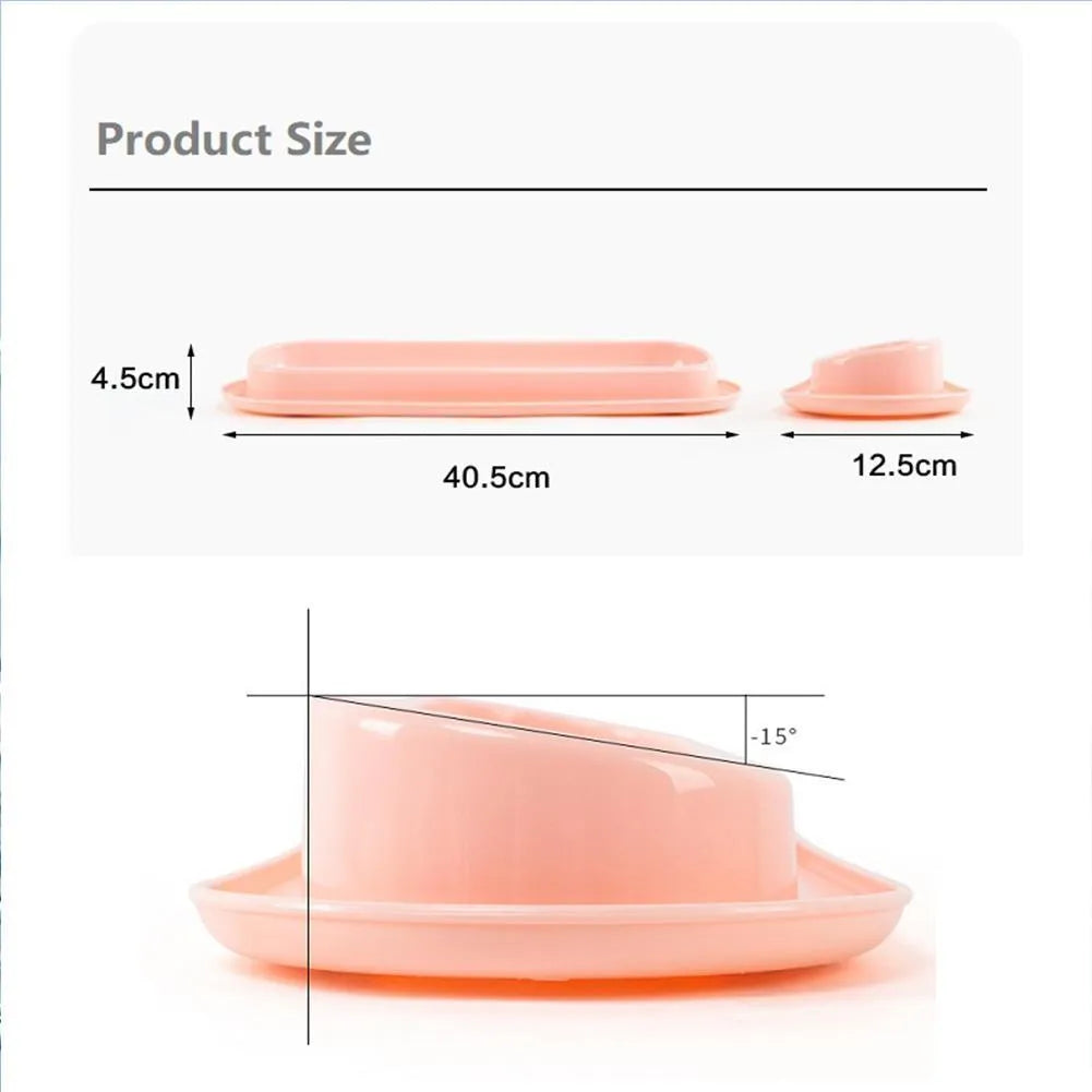 Green, pink, and yellow leakproof plastic pet food and water bowls for multiple kittens or puppies.