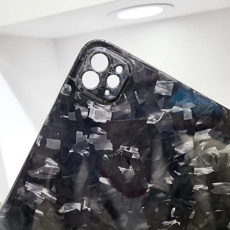 Carbon fibre protective cover for iPad Pro 11 showing embossed plaid texture