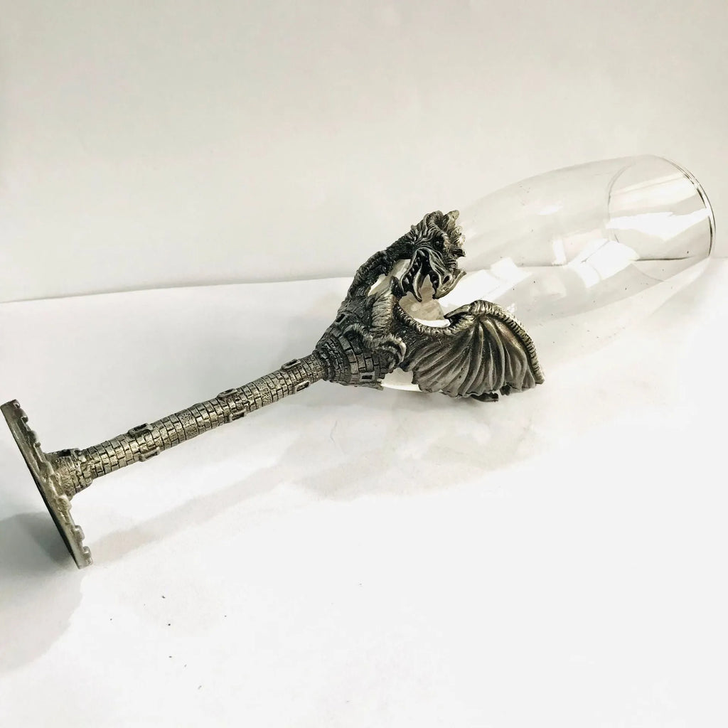 Alloy dinosaur champagne glass goblet in ancient tin colour, 6 x 21 cm retro wine glass for champagne