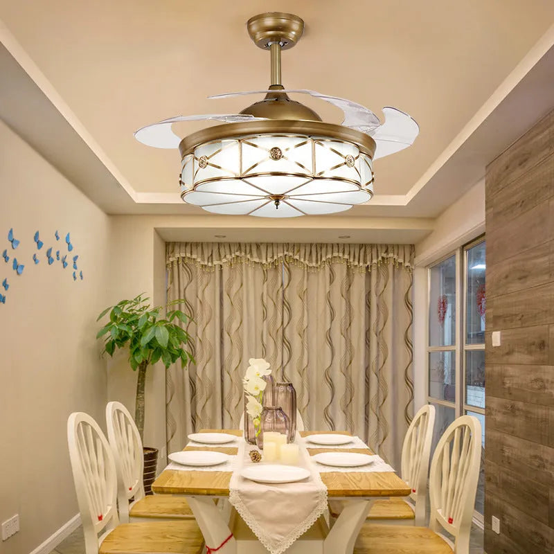 Gold 42 inch ceiling fan light with invisible blades and remote control for living rooms and bedrooms