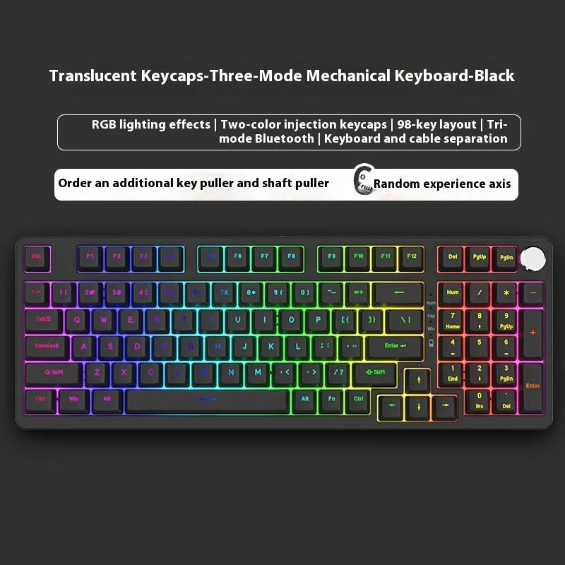 98 key wireless Bluetooth mechanical keyboard kit with metal knob on desk