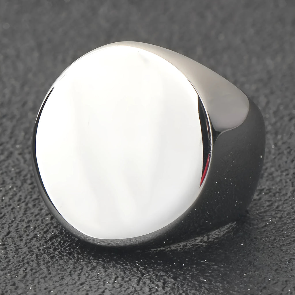 Stainless steel glossy laser ring in black, gold or steel colour, sizes 7 to 15