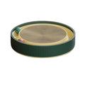 Large green cat scratching board with moving ball toys and a refillable cardboard core.